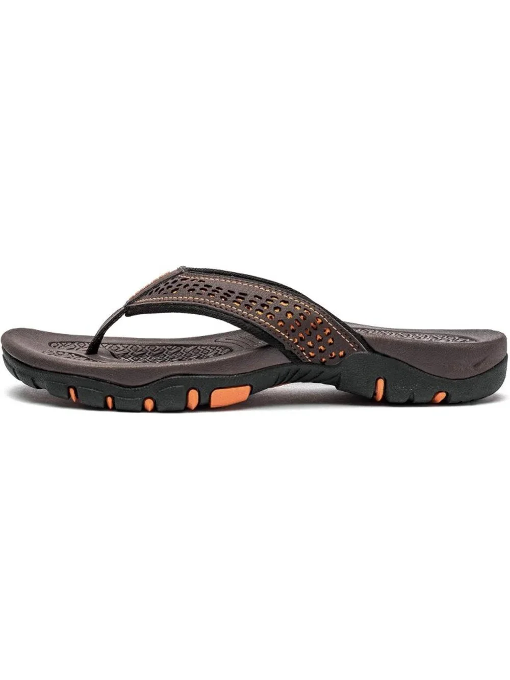 Men's Brown Orange Sport Flip Flops Comfort Outdoor Casual Thong Sandal Shoes